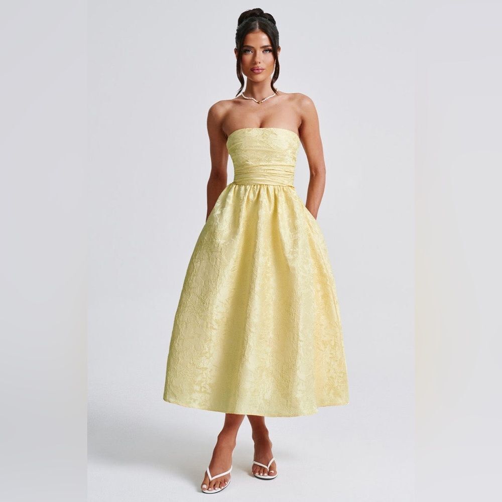 BABYBOO Strapless Yellow Midi Dress
